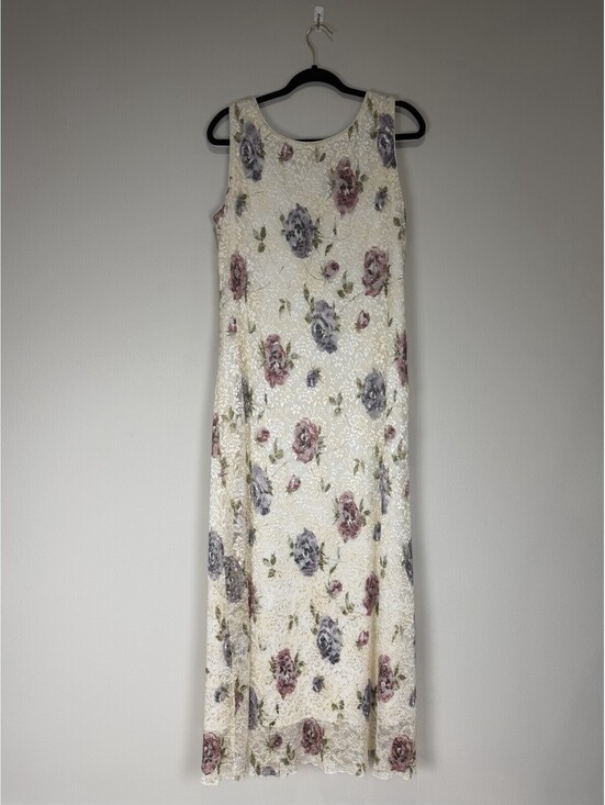 Ronni Nicole Dresses & Skirts - 90s Fairycore Maxi Dress w/ Floral Lace Overlay Size 14 Grunge Coquette Romantic